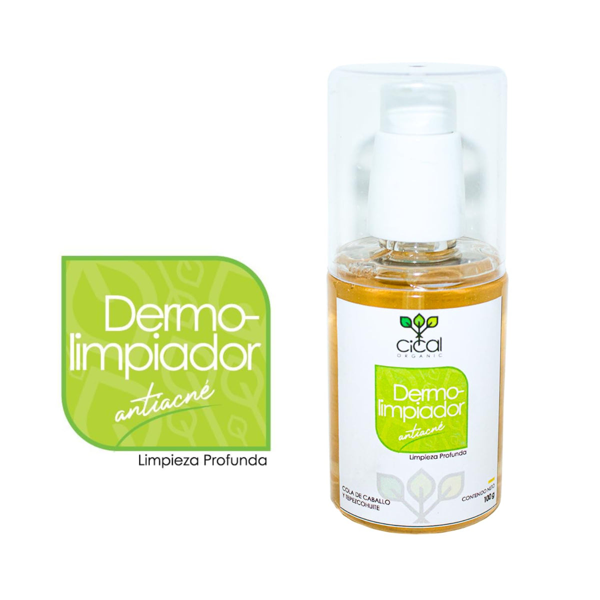 Cical Organic Dermolimpiador Antiacné, Gel Limpiador Facial con Tepezcohuite, Hamamelis y Cola de Caballo, Limpieza Profunda, 100g