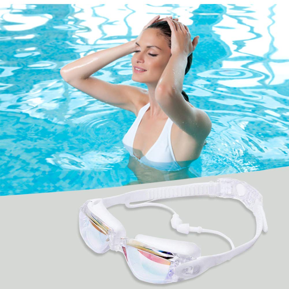 Gafas de Natación Sebami Blancas Protección UV Antivaho Ajustables para Adultos y Niños
