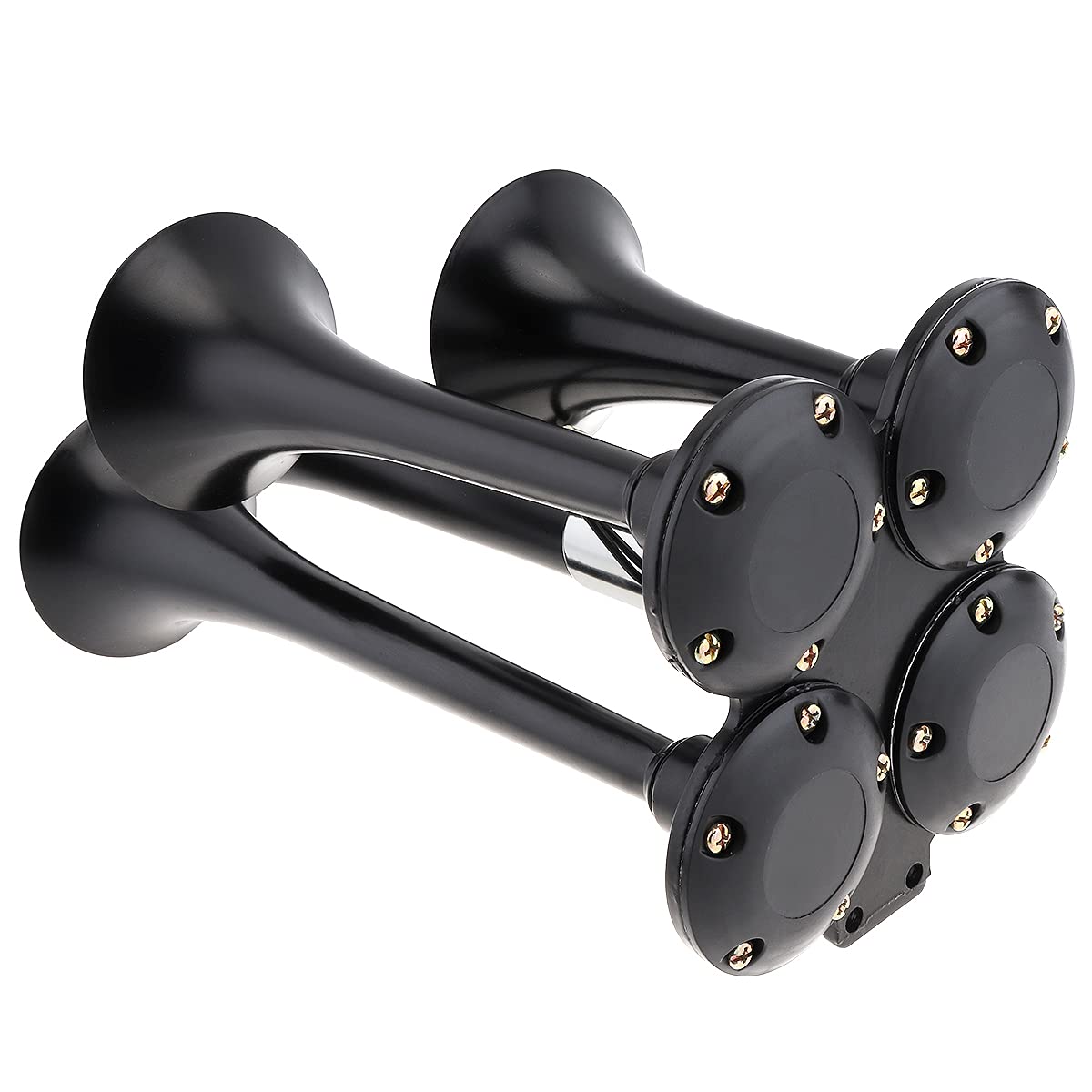 DriSentri 4 trompetas de aire bocina de tren de 12 V 178 dB súper fuerte negro cuatro trompetas bocina de aire para coches, camiones, barcos, SUV, motocicletas, vehículos