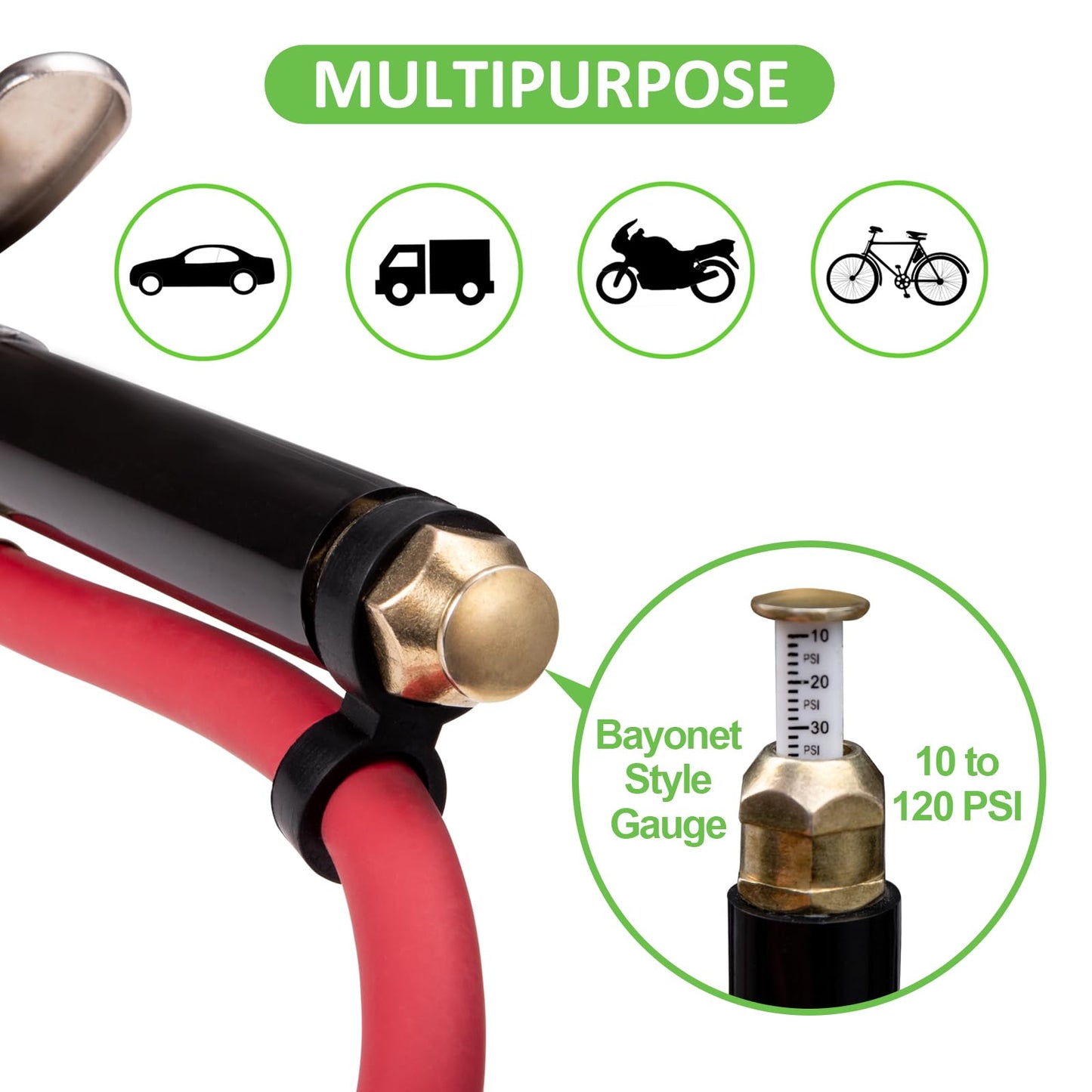 Medidor de Inflado de Neumáticos Spurtar 10-120 PSI Resistente con Herramienta de 4 Vías y Núcleos de Válvula para Automóviles
