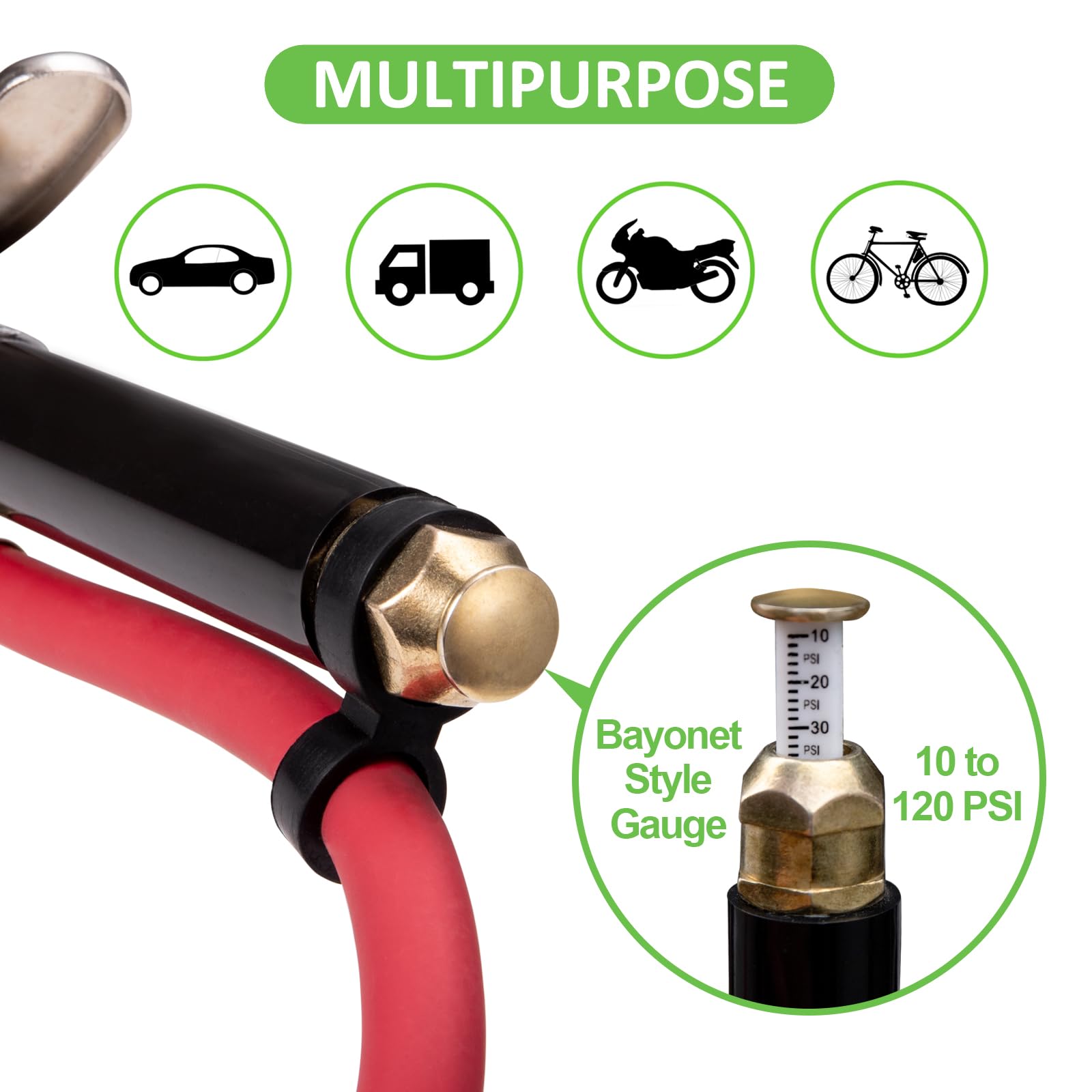Medidor de Inflado de Neumáticos Spurtar 10-120 PSI Resistente con Herramienta de 4 Vías y Núcleos de Válvula para Automóviles