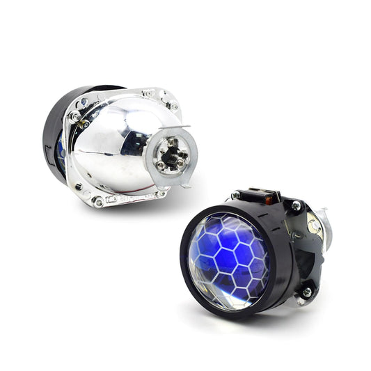 Lente de Proyector Bixenón YUFANYA Azul con Ojos de Diablo para Motocicleta