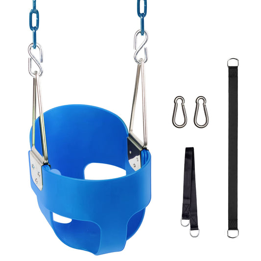 KINSPORY Asiento de Columpio, 150cm Columpio para bebé con Cadenas de Hierro Resistentes recubiertas, Juego de Columpio al Aire Libre con Respaldo Alto y Correas para árboles - Azul