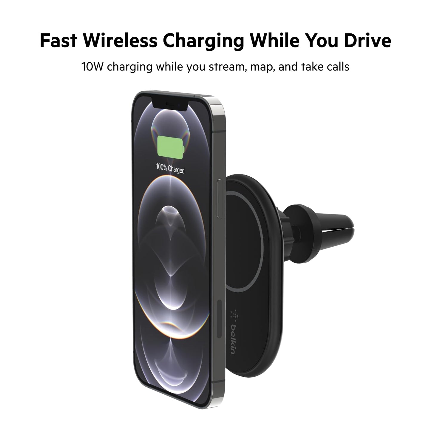 Belkin WIC004BTBK-NC Cargador inalámbrico magnético para coche de 10 W, Negro