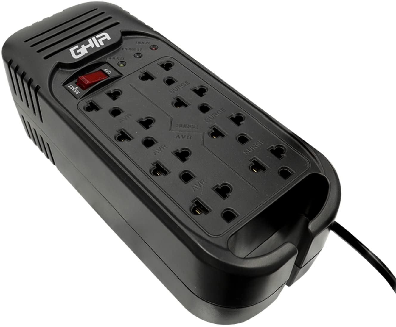 Regulador de Voltaje GHIA GVR-020 Negro Respaldo de hasta 8 Dispositivos para Hogar u Oficina