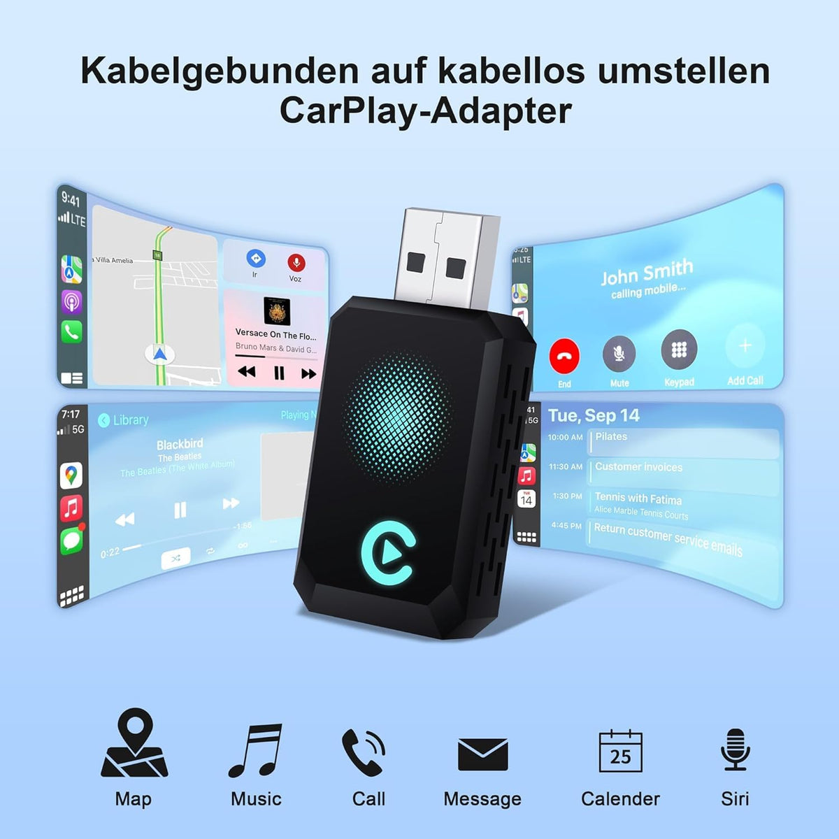 Adaptador Inalámbrico iPhone USB-C USB CarPlay Cable a Inalámbrico