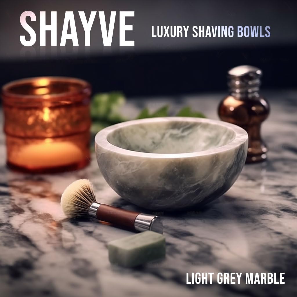 ShayVe - Cuenco de afeitar para jabón y crema de afeitar, cuenco de afeitar de mármol para jabón y crema, exquisito kit de afeitado húmedo con aislamiento térmico (White)