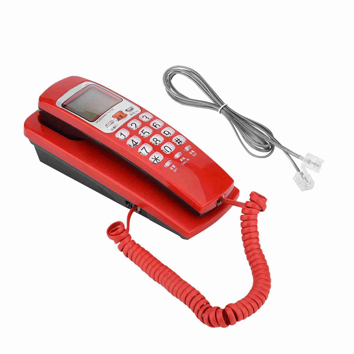 Yoidesu FSK/DTMF Teléfono con Cable Identificación de Llamada Fijo Teléfono de Pared Teléfono Fijo para el Hogar(Rojo)