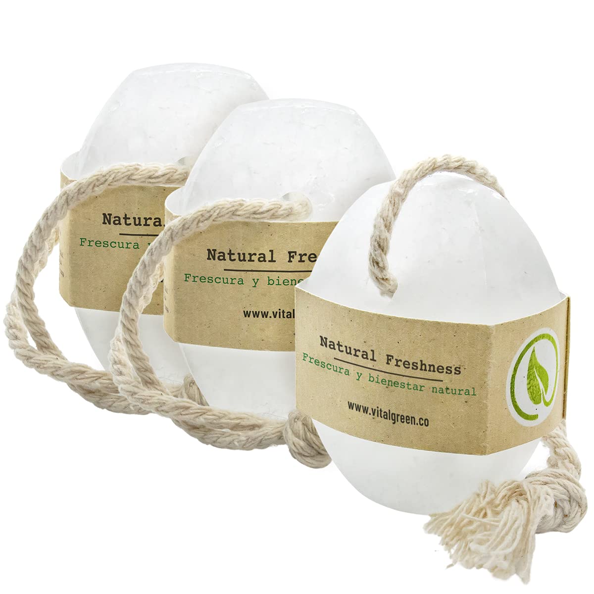 Vital Green Barra de Cristal de Alumbre de Potasio Multiusos, Desodorante Natural Tailandés, Elimina Olor, Sin Fragancia, Sin Plástico, Para Toda la Familia, 100g - 3.53 oz (3 unds)