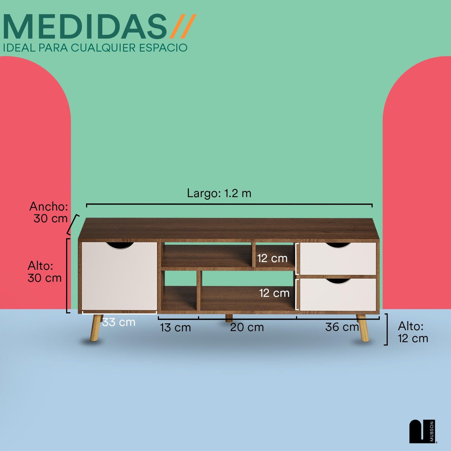 Centro de Entretenimiento MUBSON Café Compatible con Pantallas de Hasta 55 Pulgadas Con Cajoneras