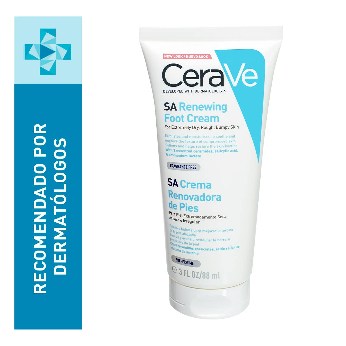 CeraVe Crema Renovadora de Pies | 88 ml| Crema hidratante para pies con ácido salicílico | Para piel muy seca y áspera + Limpiadora Hidratante |473ml