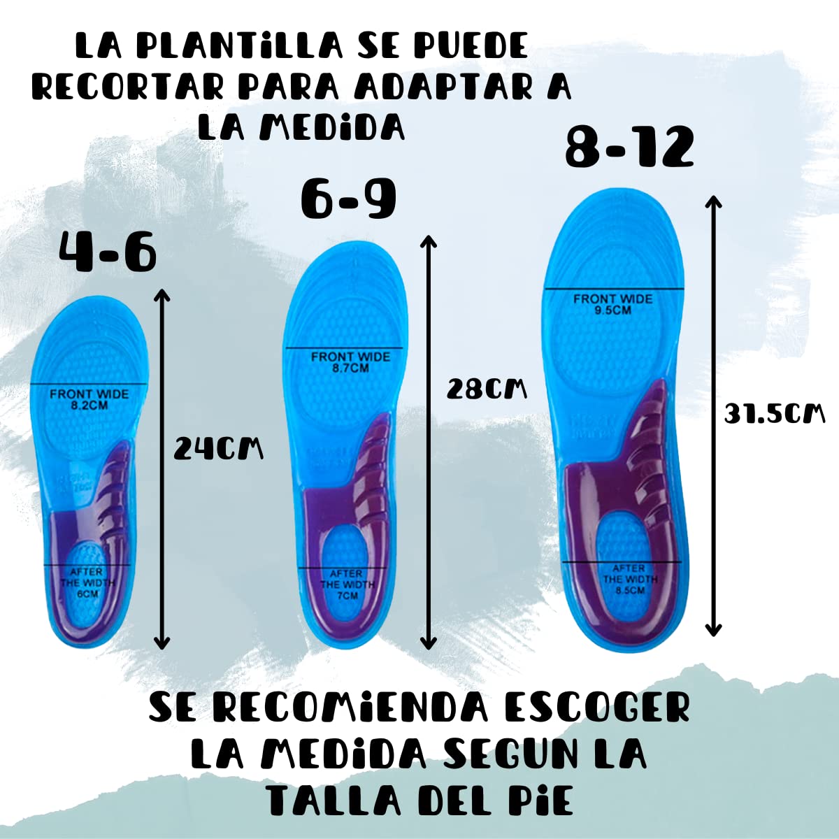 Plantilla Ortopédica VERALY.MX Azul Gel Confort Ultra Anti Fatiga Unisex
