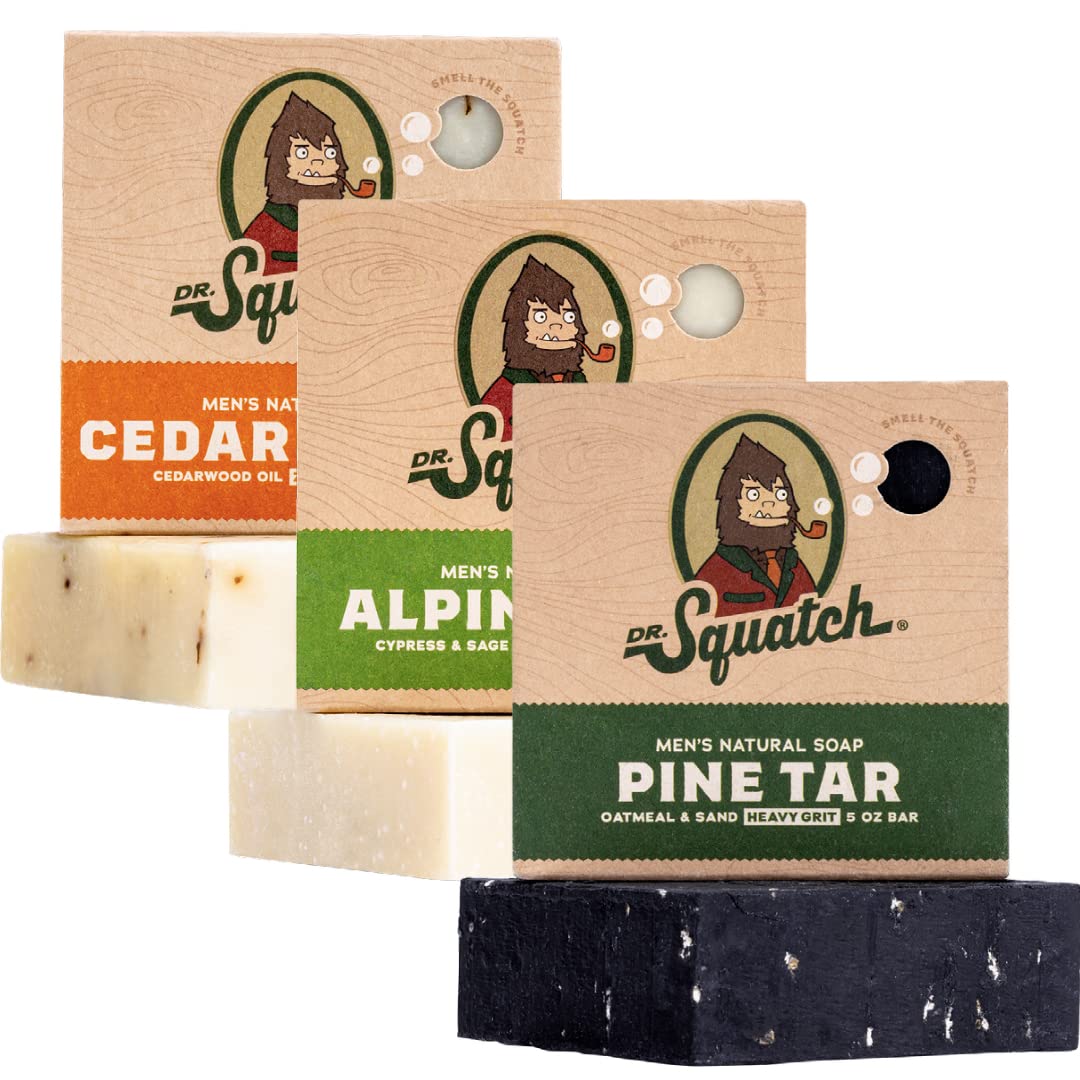 Dr. Squatch Men's Soap Sampler Pack (3 Bars) - Pine Tar, Cedar Citrus, Nautical Sage - Natural Manly Scented Organic Soap for Men (3 Bar Bundle Set)