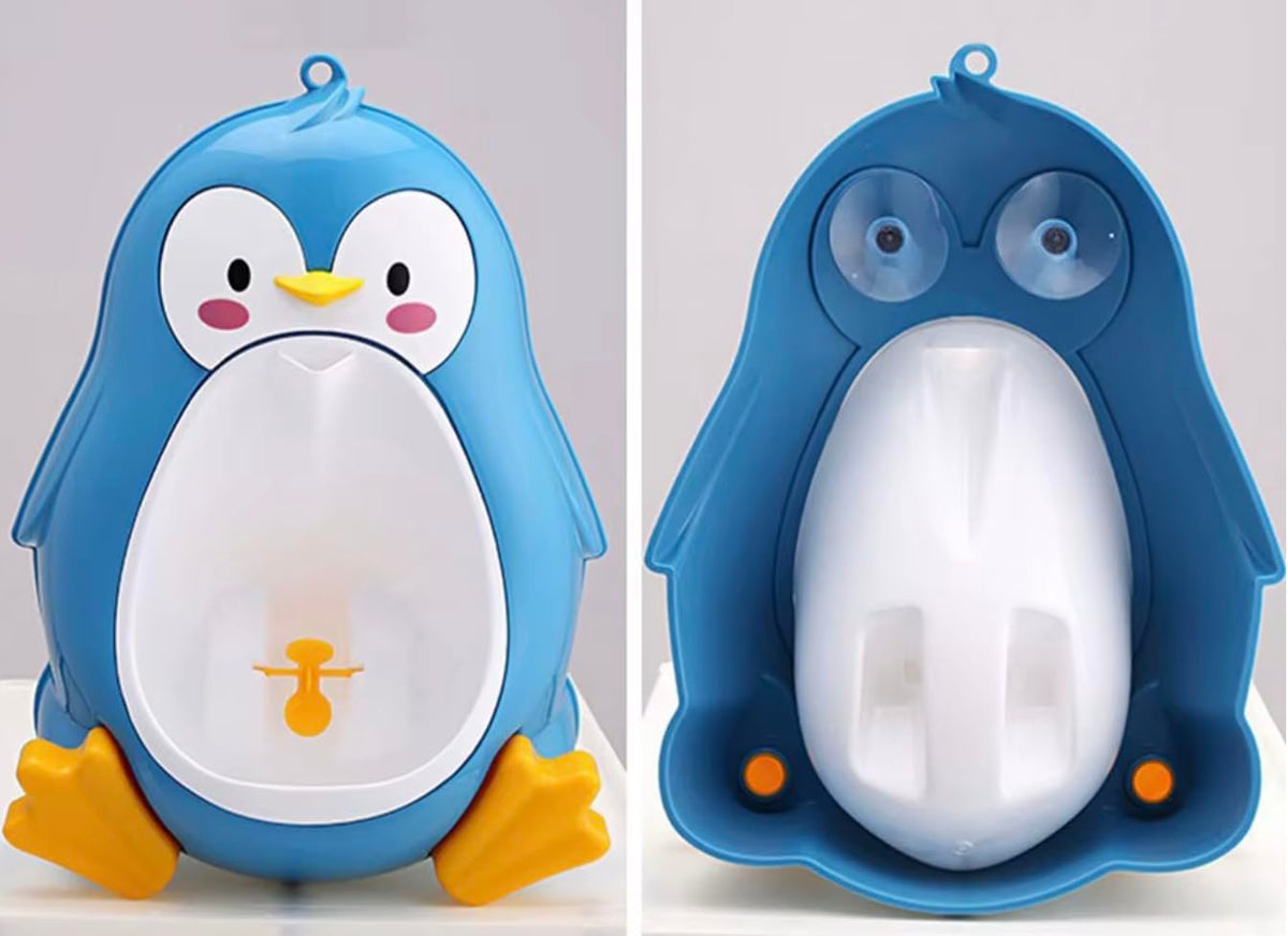 Dear Mia Little Liz | Mingitorio Urinario Infantil Pingüino para Niños | Orinal de Entrenamiento Montado en Pared o Piso | Baño Portátil (Azul)