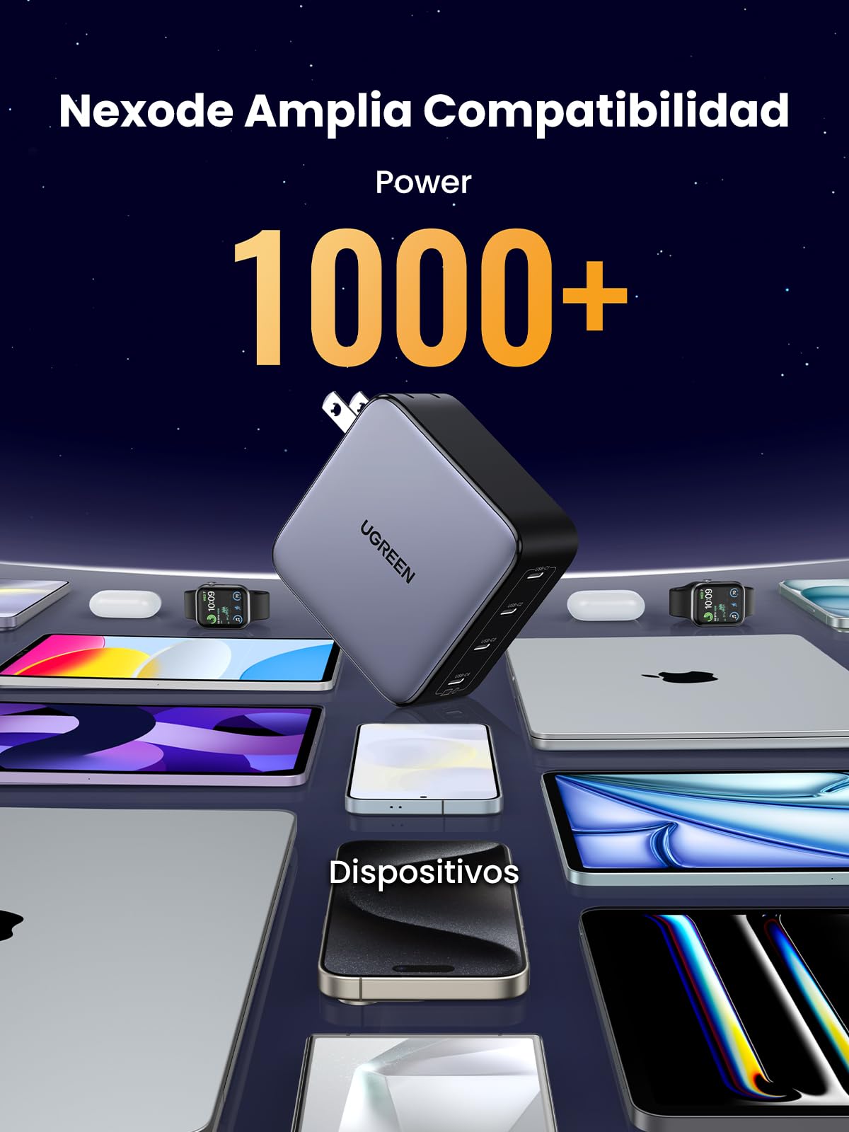 Original Cargador USB C UGREEN Nexode Negro 100W Carga Rápida con 4 Puertos