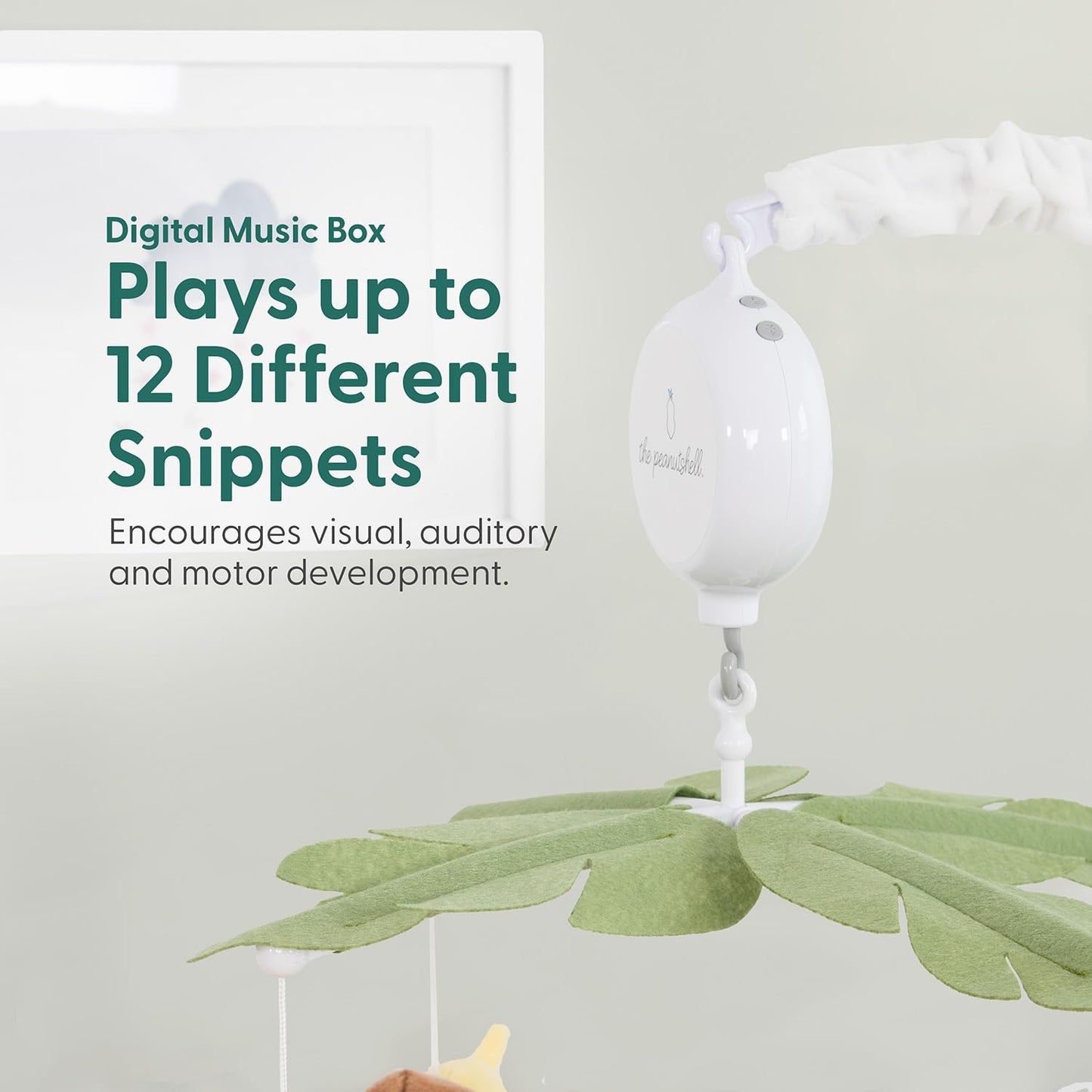 Móvil Musical para Cuna The Peanutshell blanco con Animales de Selva y Canciones de Cuna para Bebés