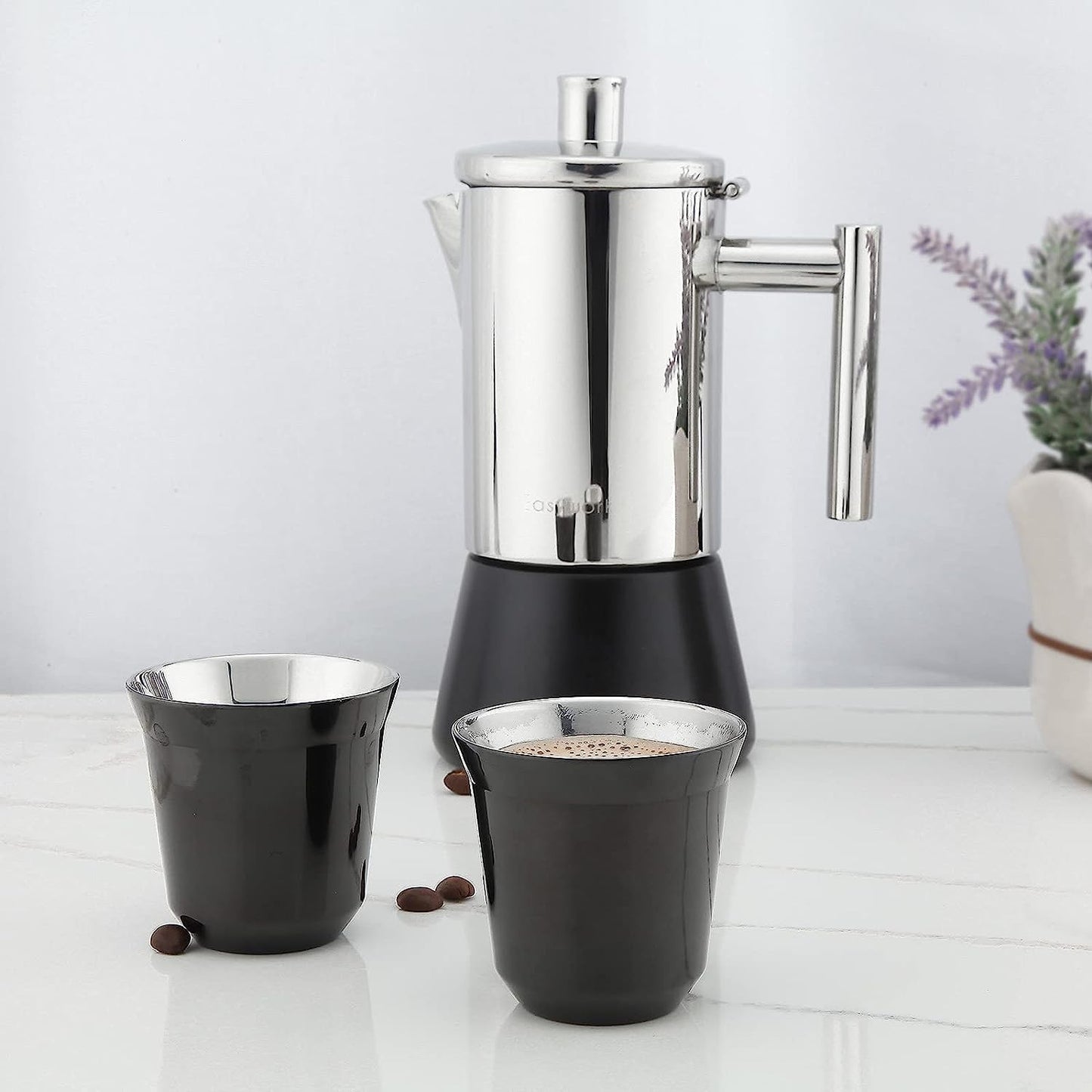 Easyworkz Juego de tazas de espresso de acero inoxidable con aislamiento de doble pared, 150 ml