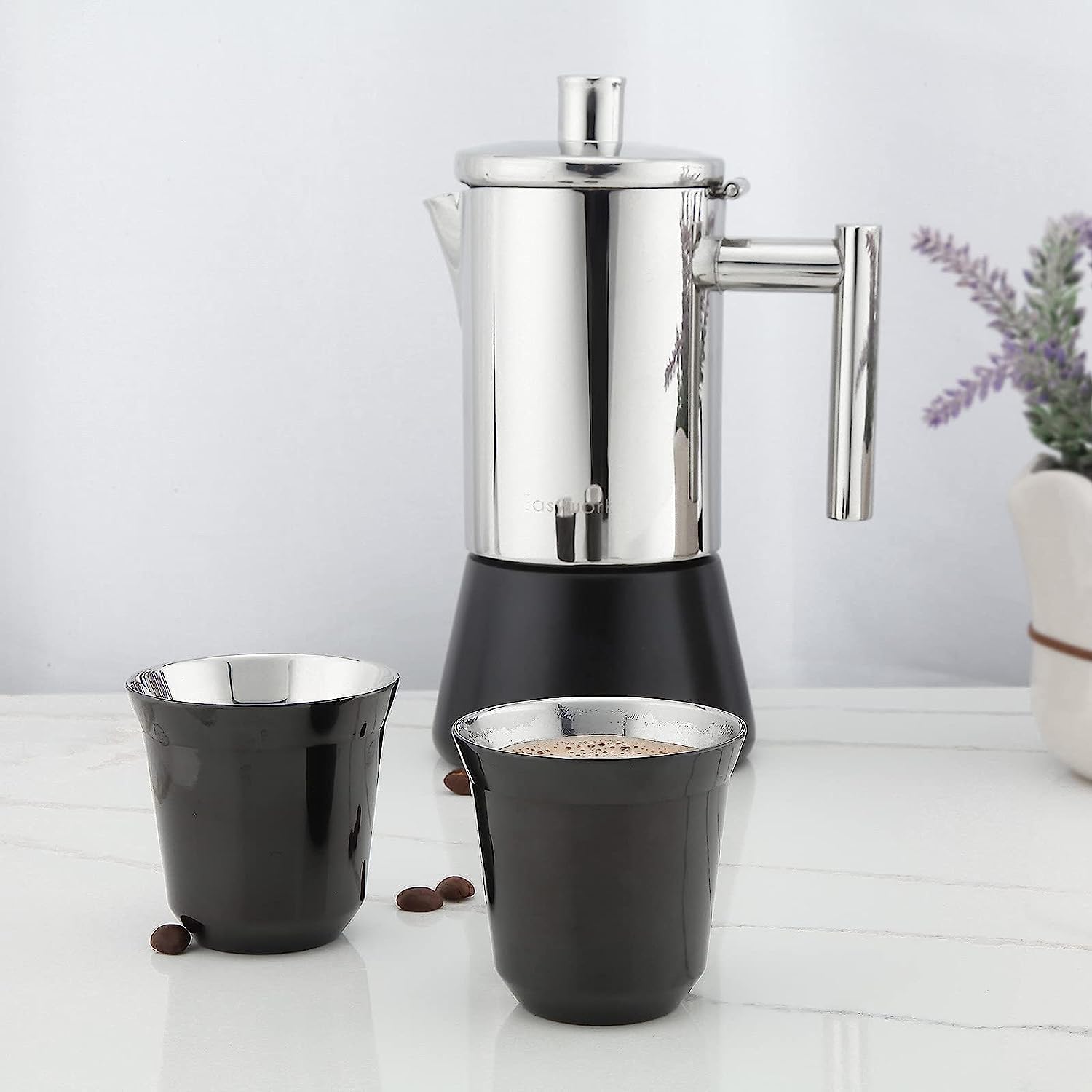 Easyworkz Juego de tazas de espresso de acero inoxidable con aislamiento de doble pared, 150 ml