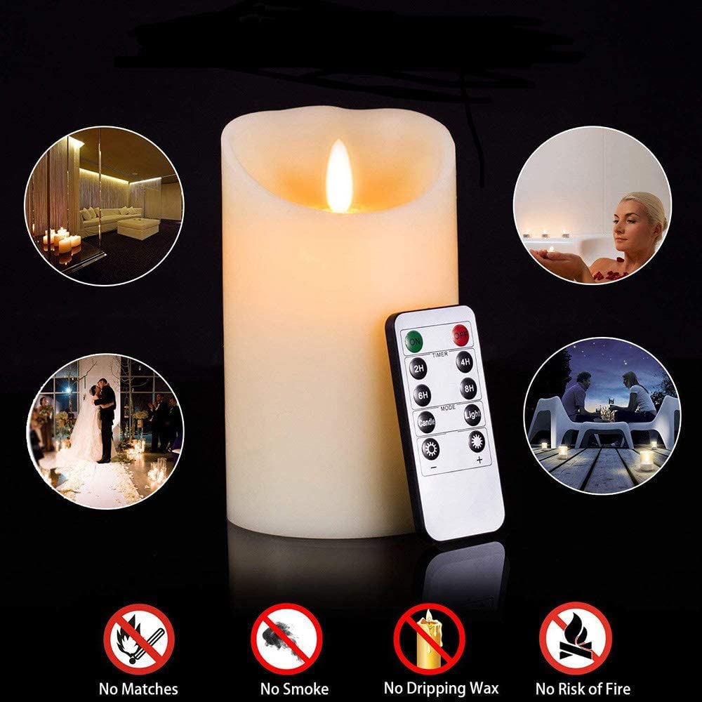 Autbye - Velas Recargables Sin Llama, Velas LED Parpadeantes con Brillo Ajustable y Control Remoto de Temporización, Luces de Té, Paquete de 3 Unidades de 10Centímetros x 13Centímetros x 15Centímetros