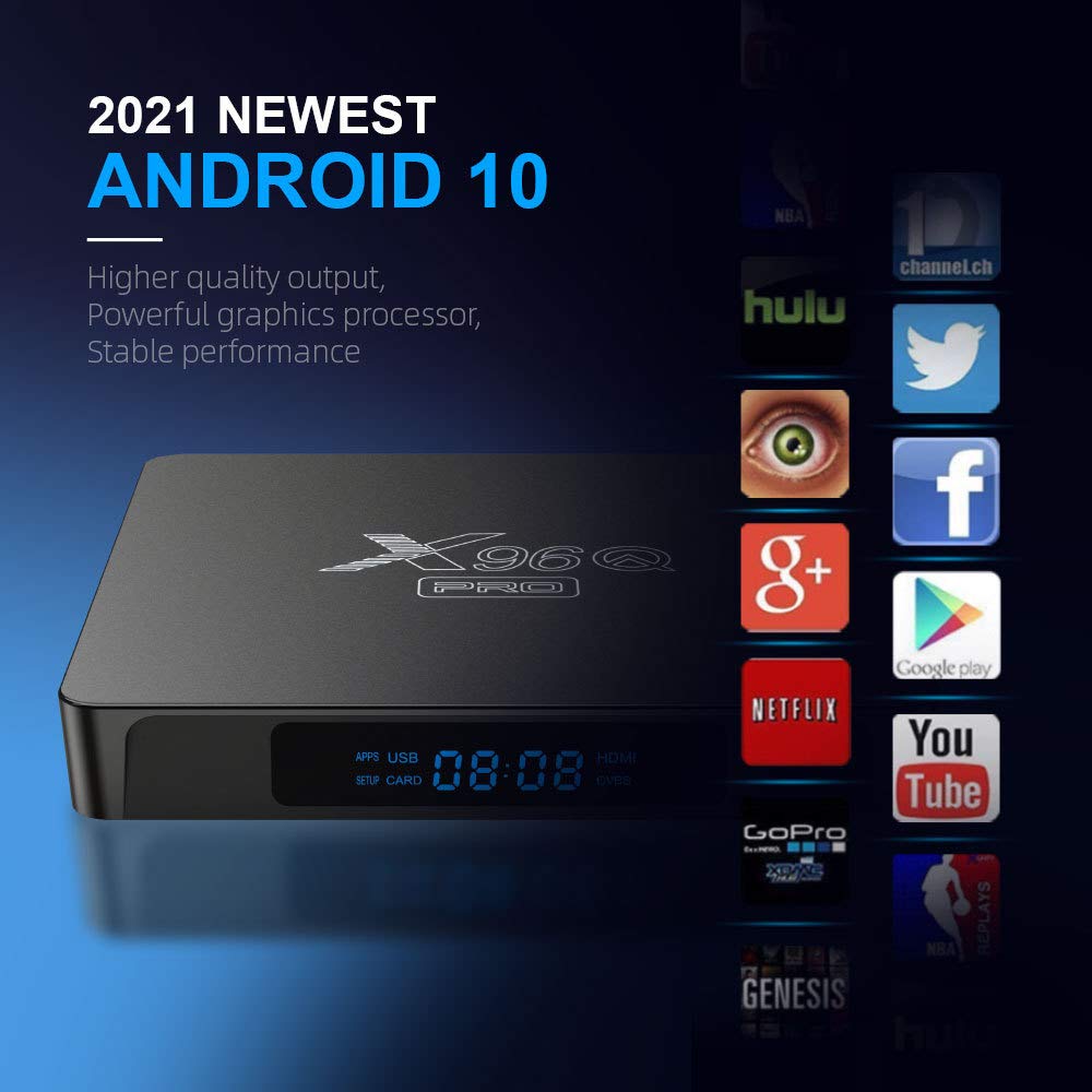 Caja de TV Android 10.0, X96Q PRO 5G Android TV Box 2GB RAM 16GB ROM Allwinner H313 Quad-Core 64bit con WiFi 2.4GHz USB 3.0 Ultra HD 6K H.265 WiFi Caja de TV en casa