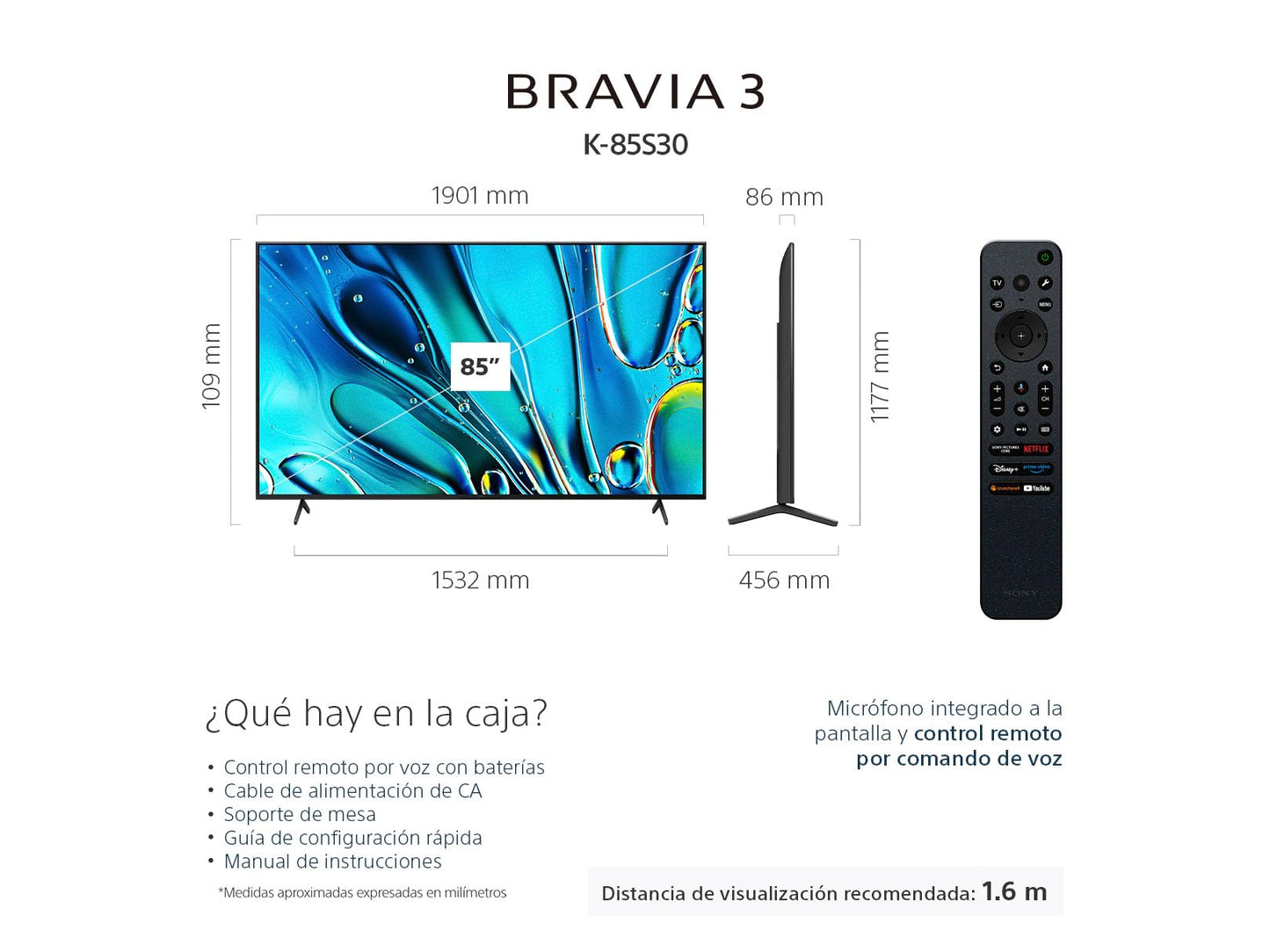 Sony BRAVIA 3 Pantalla 85” 4K HDR Google TV Serie S30