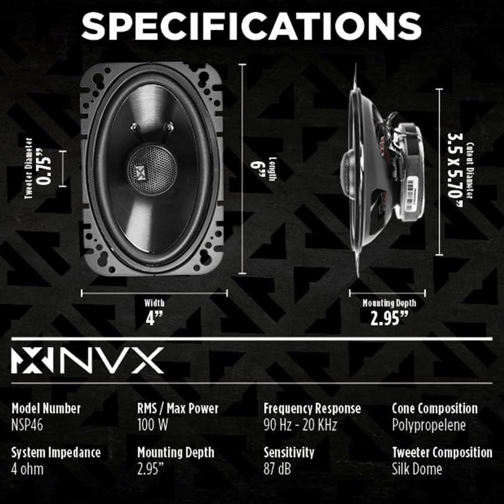 Altavoces Coaxiales NVX 4 x 6 Pulgadas con Tweeters de Cúpula de Seda