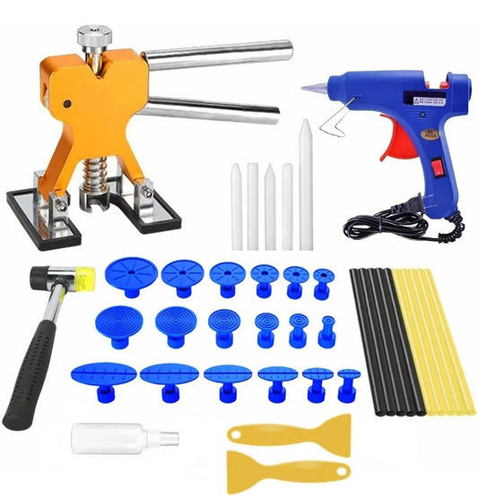 Herramientas de Reparación de Abolladuras, Kit de Reparación de Abolladuras de Coche, Extractor de Abolladuras, con Martillo de Goma, Barras de Pegamento y Pistola de Pegamento de Fusión, 40PZS