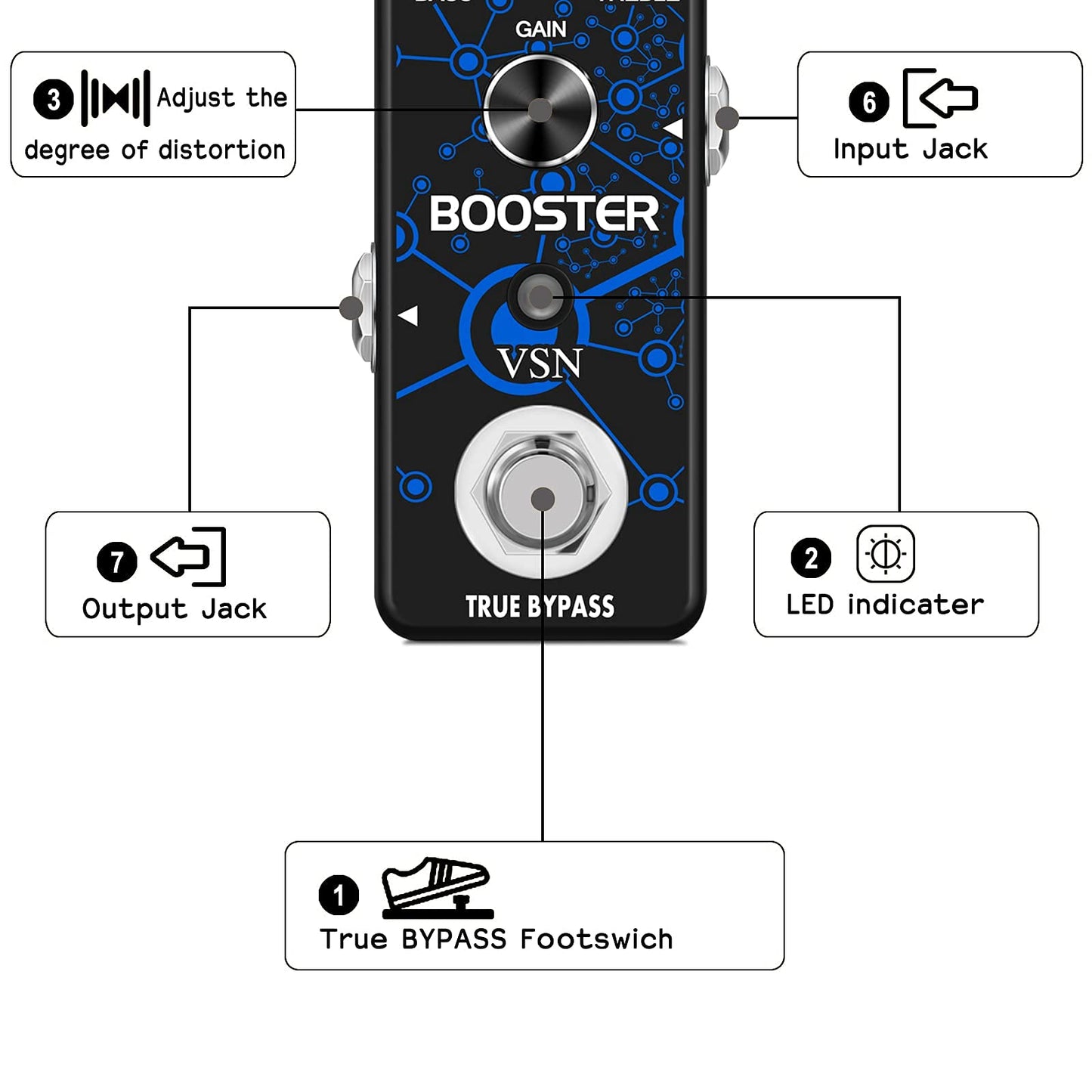 VSN Guitar Booster Effect Pedal Clean Boost Effects Pedals For Electric Guitar Pure Clean Mini Boost Pedals True Bypass