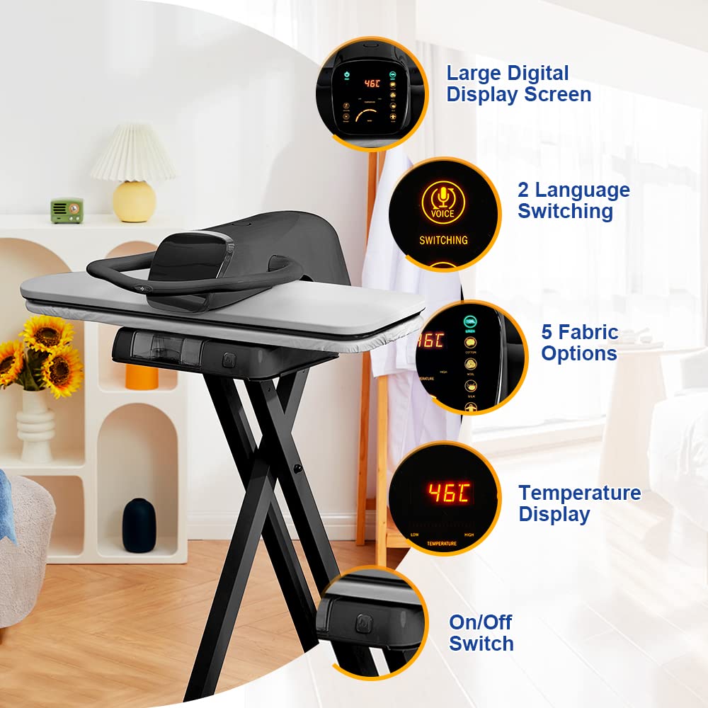 Prensa de Plancha de Vapor de 34 Pulgadas con Pantalla LED Táctil y 5 Ajustes de Tela