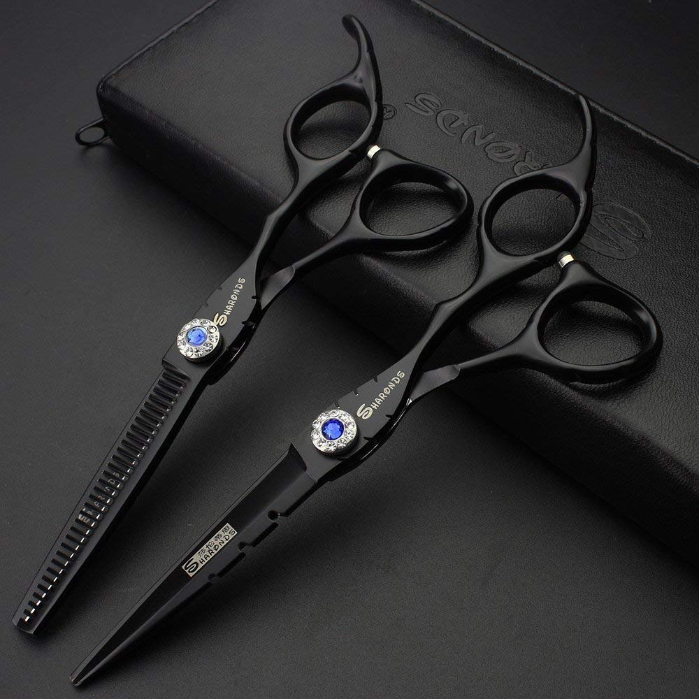 SHARONDS Juego de tijeras de 15.24 cm de acero inoxidable 440C de alta dureza para cabello de salón de peluquería, herramienta de corte y adelgazamiento especial para barberos (juego de tijeras