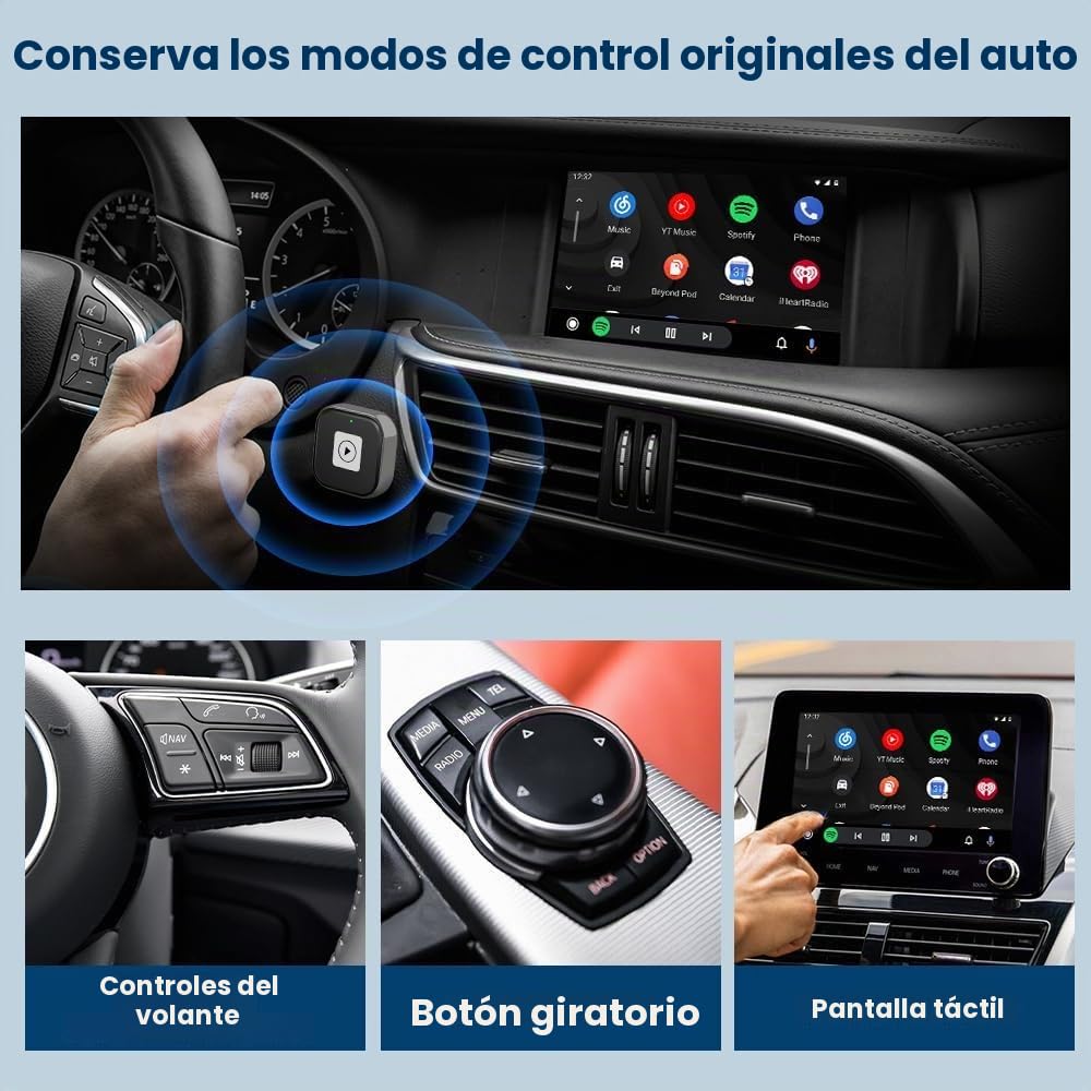 Adaptador Inalámbrico Mini Pyniro Blanco 2 en 1 CarPlay y Android Auto Plug & Play para iOS 10+ y Android 11+
