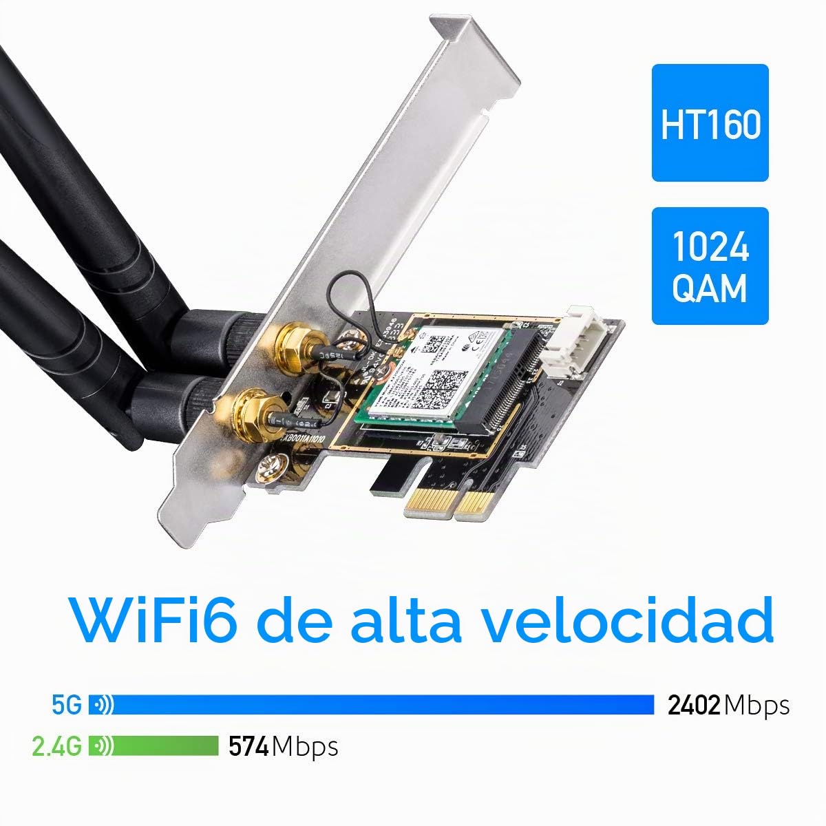 Tarjeta PCIe WiFi 6 AX 3000 Mbps Cudy WE3000 con Bluetooth 5.0 para PC, Interior AX200, para Windows 10 64 bits