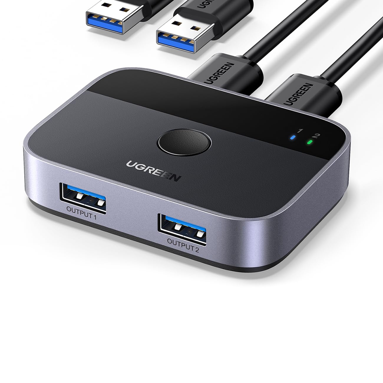 UGREEN Conmutador USB 3.0 2 Entradas 2 Salidas, Conmutador USB 2 Computadoras Compartir Teclado y Ratón Impresora Escáner Cámara Web, Divisor de Impresora para 2 Computadoras