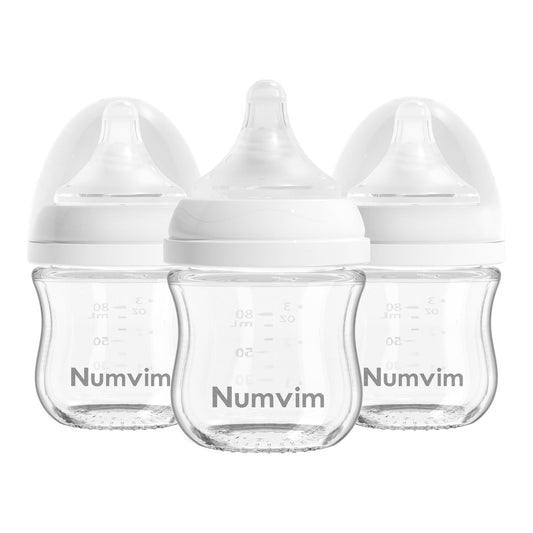 Biberones de Vidrio Natural Numvim Blanco Flujo Suave y Extra Lento para Bebés de 0 Meses
