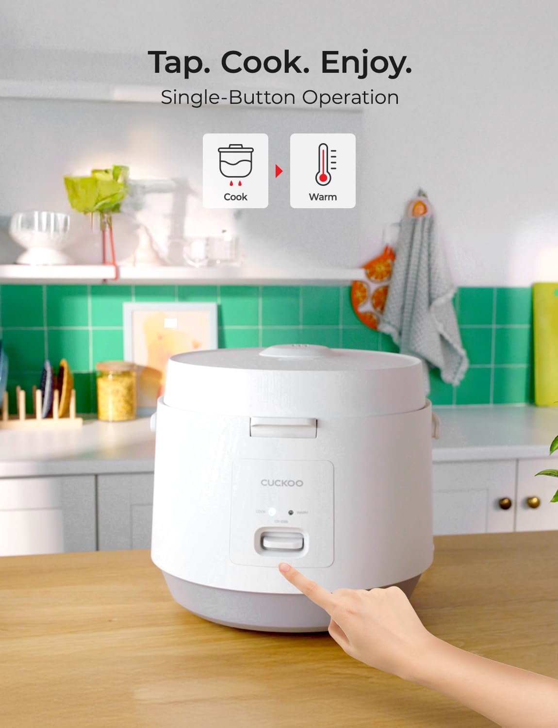 CUCKOO CR-1095 10 tazas (sin cocinar) / 20 tazas (cocidas) Arrocera básica y calentador con olla interior antiadherente, prensa de interruptor (blanco)