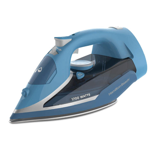 Hamilton Beach - Plancha de vapor para ropa y ropa con suela de acero inoxidable duradera, 1700 vatios para calor ultrarrápido, cable retráctil de 8 pies, apagado automático, tanque de agua de 350 ml,