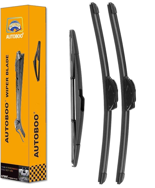 AUTOBOO - Hojas de repuesto de limpiaparabrisas de 24 pulgadas + 18 pulgadas con hoja de repuesto de limpiaparabrisas trasero de 12 pulgadas, calidad original de fábrica (paquete de 3)