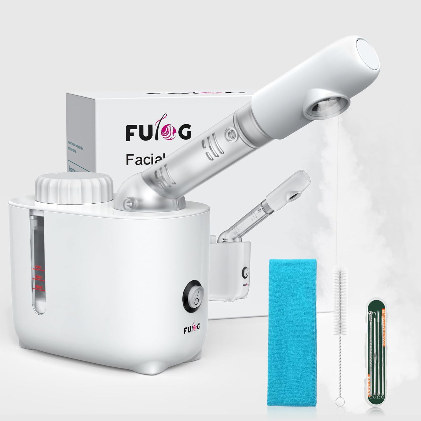 FULOG Vaporizador facial Fulog Nano Iónico con brazo giratorio de 360°, vaporizador facial para esteticistas para limpieza profunda, máquina facial portátil para spa en casa.