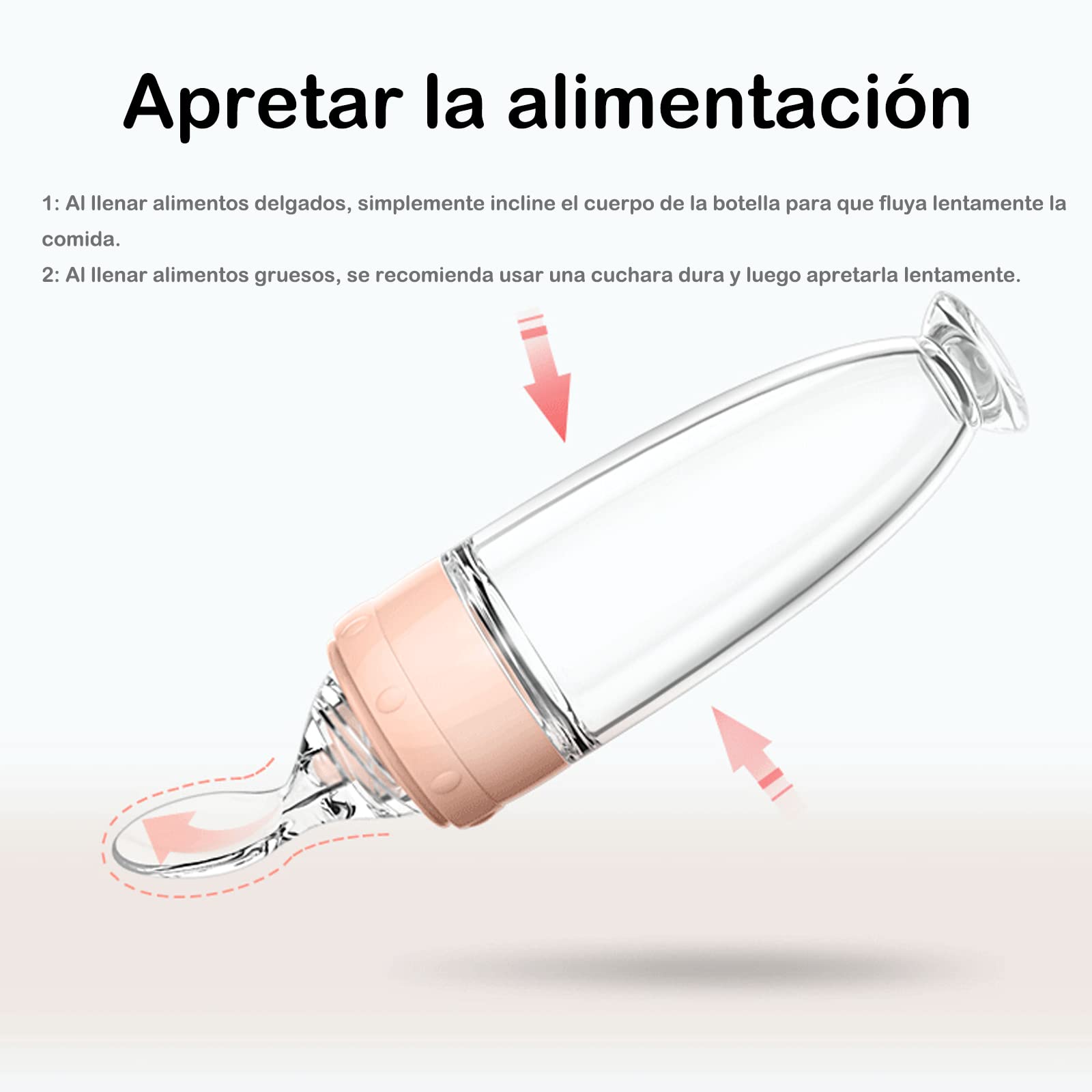 Biberón, diseño de ventosa de 90 ml Dispensador de alimentación de alimentos para bebés Cuchara de silicona para dispensar y alimentar alimentos para bebés (Rosado)