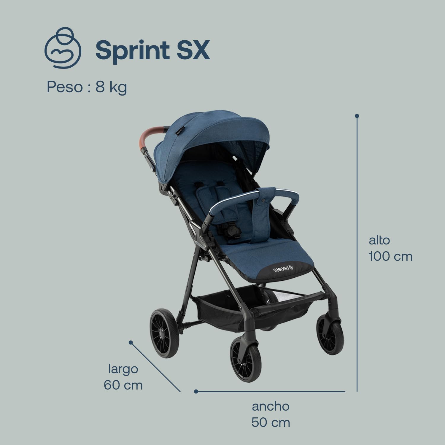 Bebesit Carriola para Bebe Sprint | Carriola de Bastón Ligera con Cinturón de 5 Puntos | Recién Nacidos a 4 Años | Carriola de Viaje con Toldo, 3 Paneles, Reposa Pie Ajustable y Canasta Portaobjetos