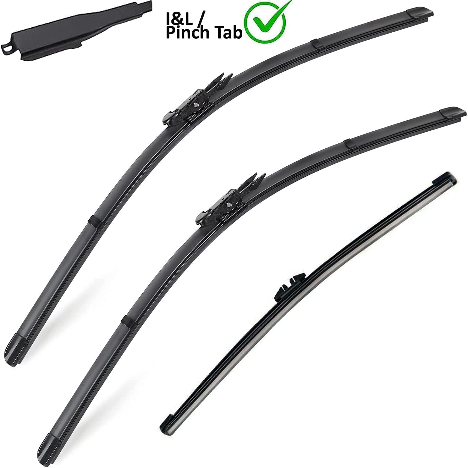 AUTOBOO - Limpiaparabrisas delantero de 71 y 71 cm y trasero de 38 cm, paquete de 3