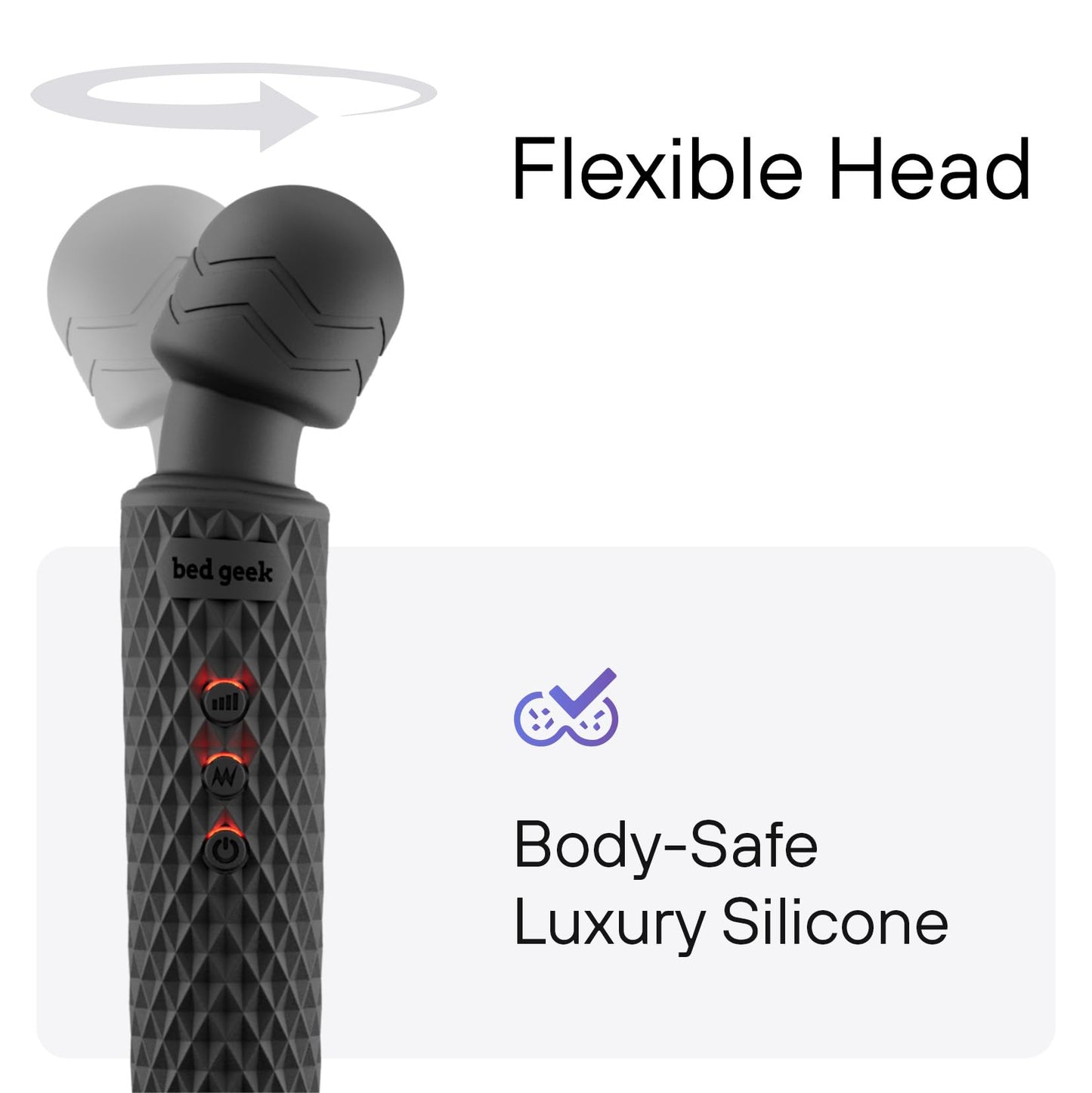 bed geek Wand Masajeador Corporal Personal Inalámbrico de Mano con Función de Memoria, Resistente al Agua, Recargable por USB, 20 Patrones de Vibración, 8 Velocidades, Silicona Suave para la Piel