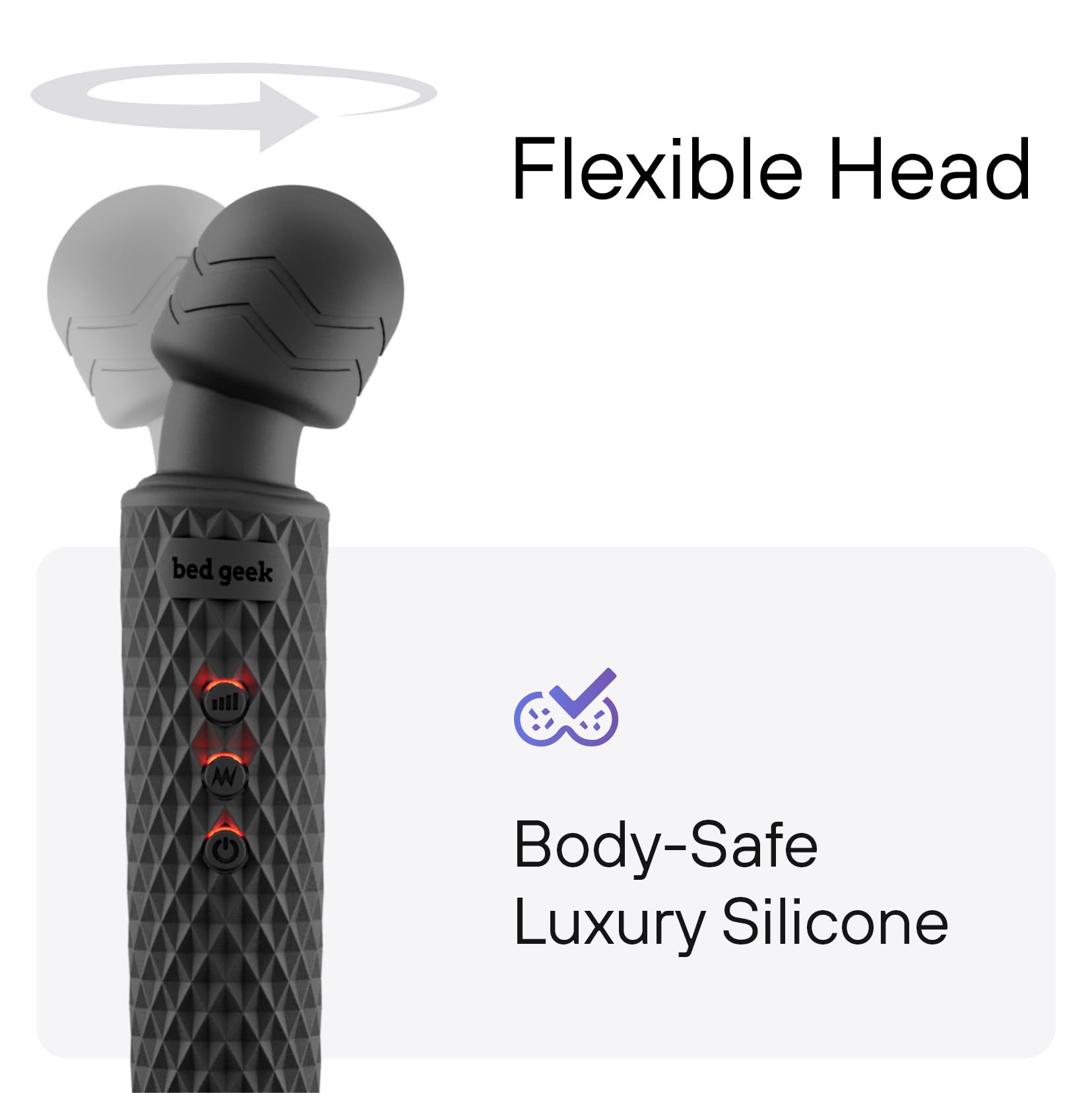 bed geek Wand Masajeador Corporal Personal Inalámbrico de Mano con Función de Memoria, Resistente al Agua, Recargable por USB, 20 Patrones de Vibración, 8 Velocidades, Silicona Suave para la Piel