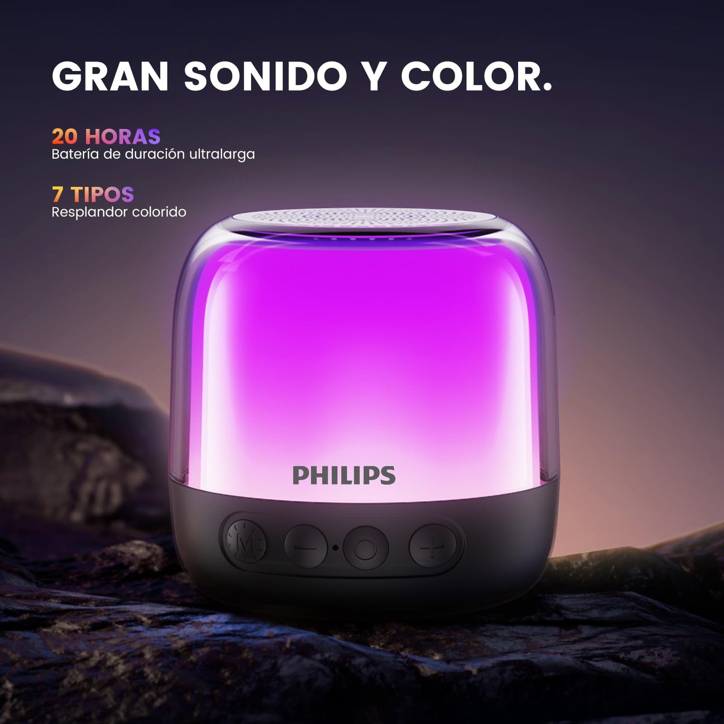 PHILIPS Bocina Bluetooth Portátil, Varias Luces RGB, Bluetooth 5.3 Altavoz Inalámbrico, Sonido Estéreo HD, Bajos Profundos1200Mah Tiempo de Espera Ultralargo, Admite TF/Emparejamiento Dual TWS