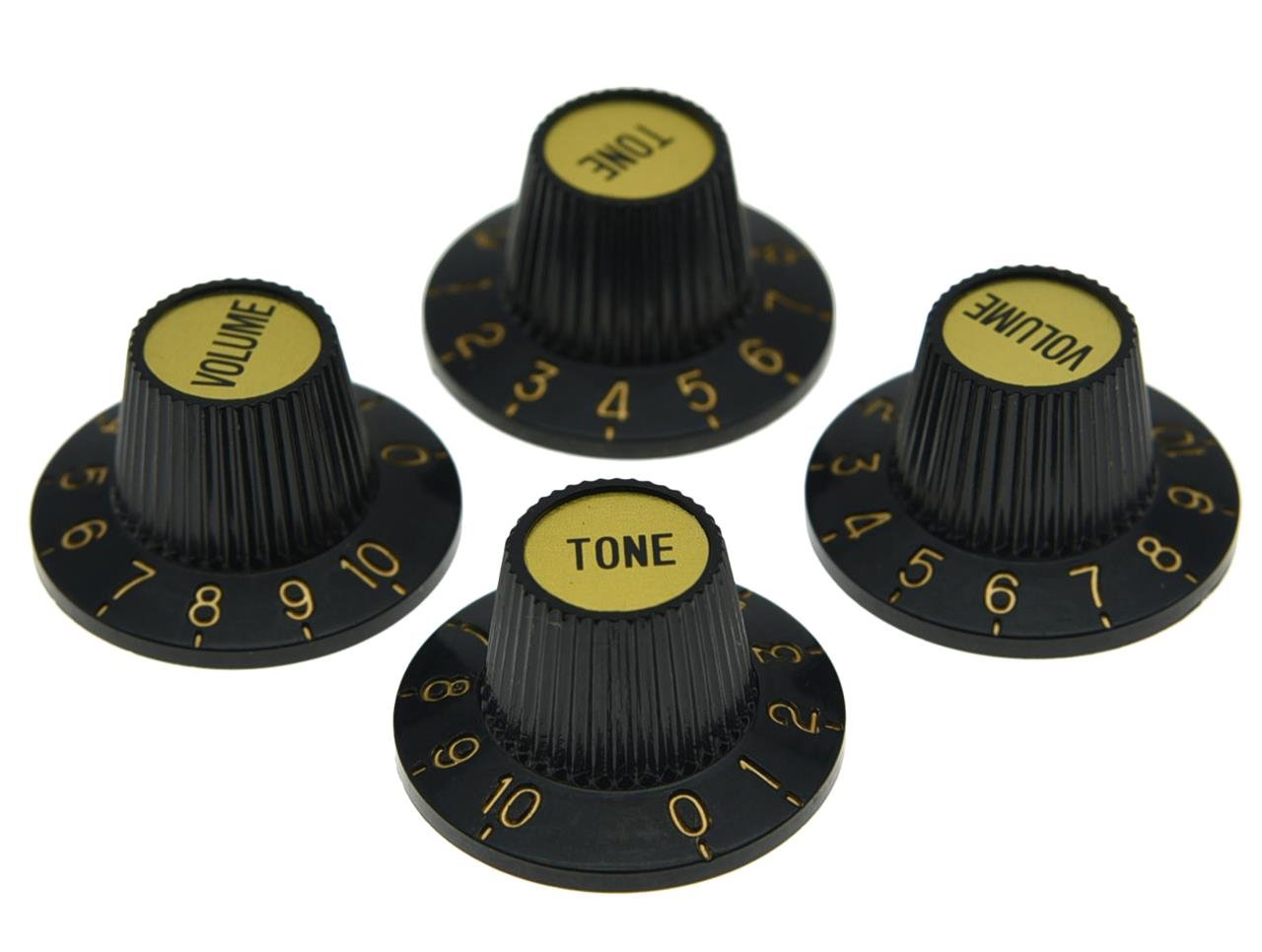 Dopro - Perillas de sombrero de bruja para guitarra métrica LP, color negro con tapa dorada, 4 unidades, para SG Epi Les Paul