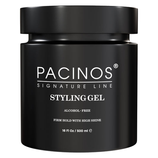 Pacinos Hair Gel for Men - Firm Hold with Flexible Styling - High Shine Wet Look Finish - Easy to Rinse Water Based Formula - No Flakes - Suits All Hair Types - Style Stays in Place All Day - 16 oz