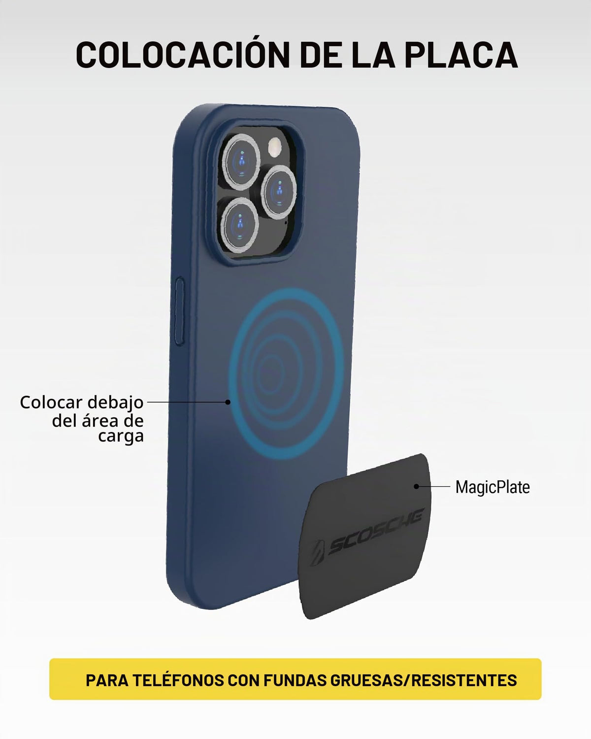 Juego de Placas de Metal Scosche MagicMount Negro con calcomanía Fuerte para Soporte Magnético Universal para Teléfono Celular