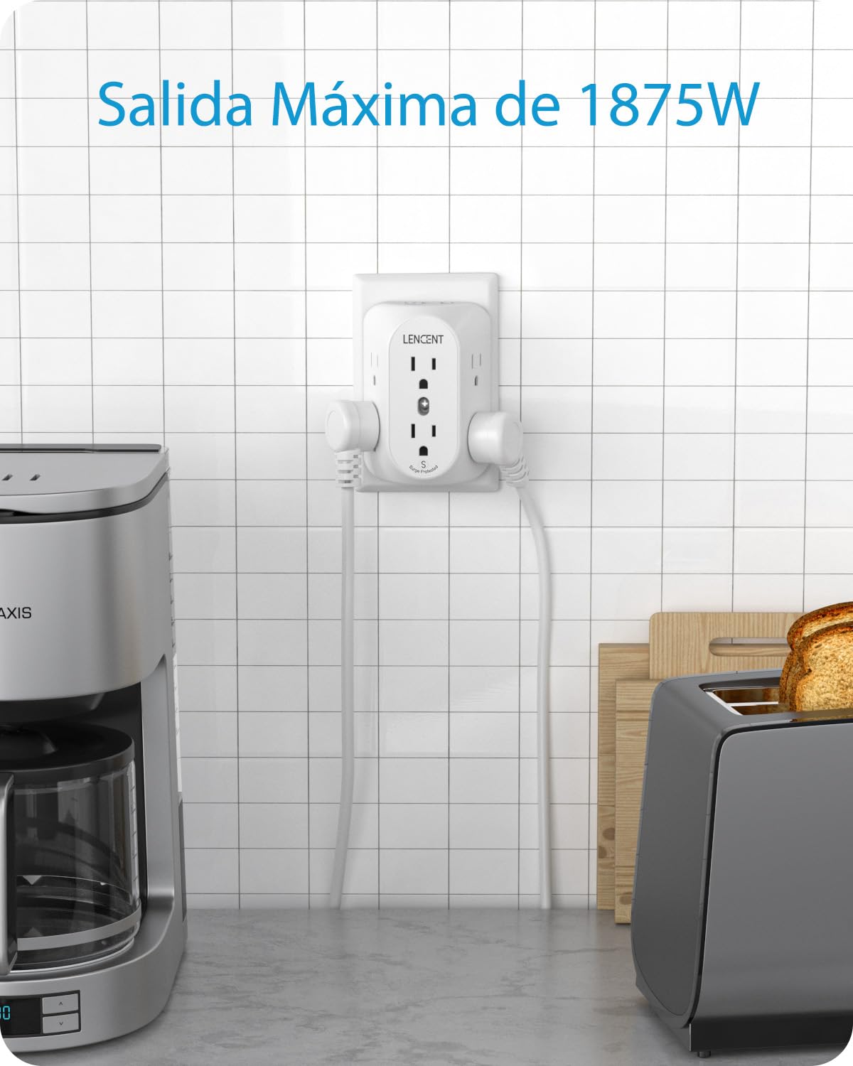 LENCENT Multicontacto Pared USB, Adaptador de Enchufe 3 a 2 Clavijas con 6 Tomas AC, Puerto PD 20W y 2 Puertos USB A, 1728J Protección contra Sobretensiones, Contactos de Pared para Hogar Oficina