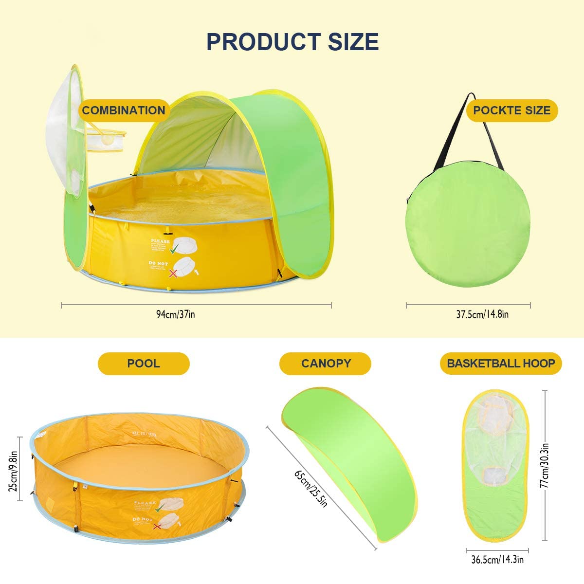 FBSPORT Tienda de campaña de playa para bebé, refugio solar portátil, tienda de campaña para niños, piscina infantil, protección UPF 50+ con aro de baloncesto