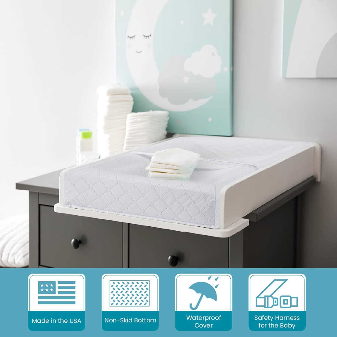 LA Baby 4 Sided Changing Pad, White, 32"